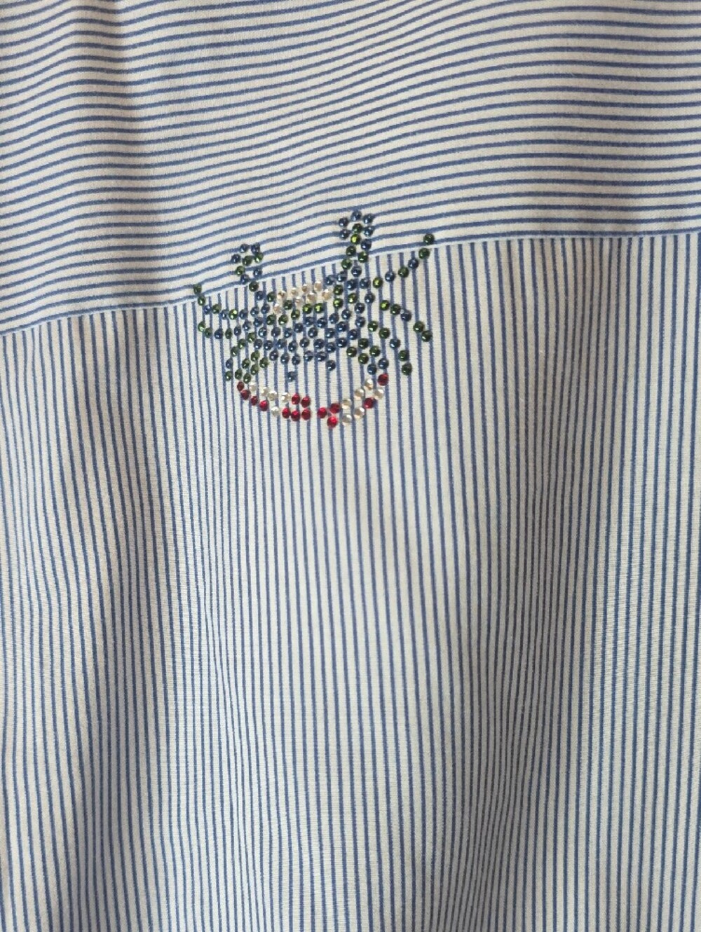 Unbranded Light Blue Striped Women's Button-Up Blouse with Crab Embroidery - Picture 4 of 7